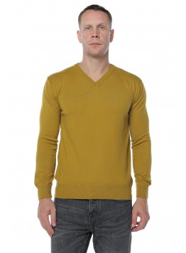 Pulover barbatesc ,Cashmere, Giovane Ricco, in anchior, cu lana merinos si casmir, Mustar